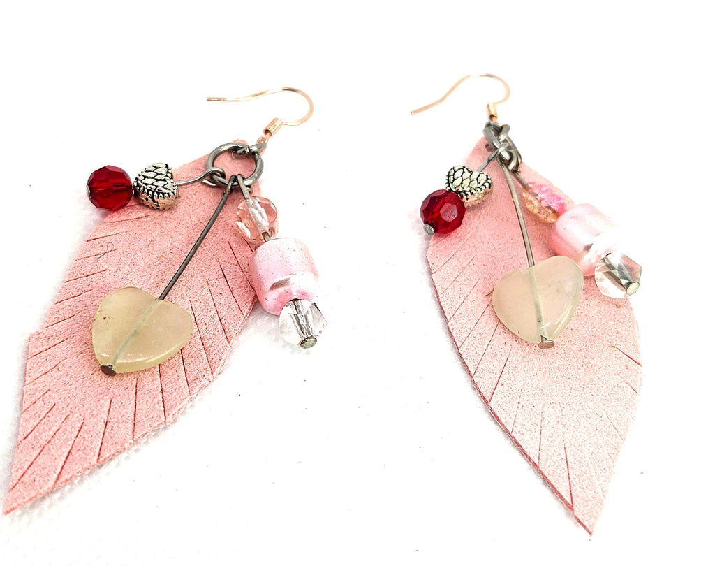 Pink Leather  Stone Dangle Earrings for Stylish Accessory Lovers - Lightweight Comfortable and Eye-Catching