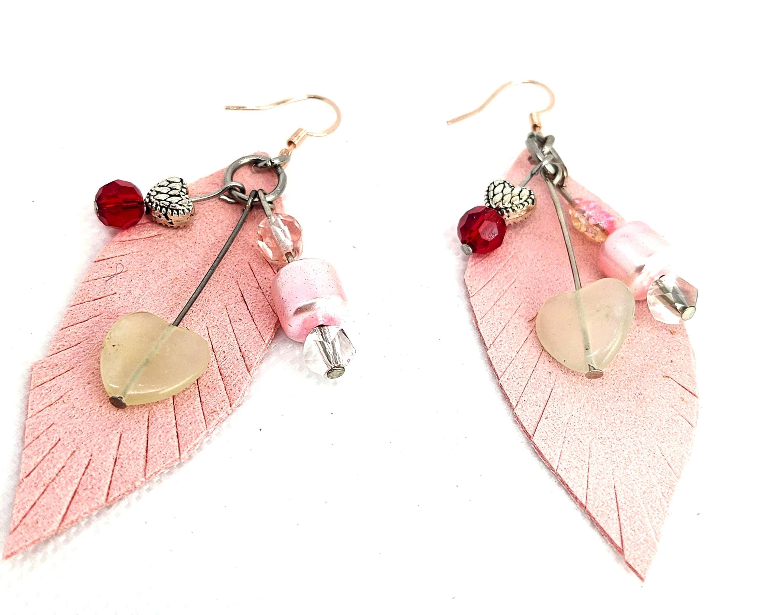 Pink Leather  Stone Dangle Earrings for Stylish Accessory Lovers - Lightweight Comfortable and Eye-Catching