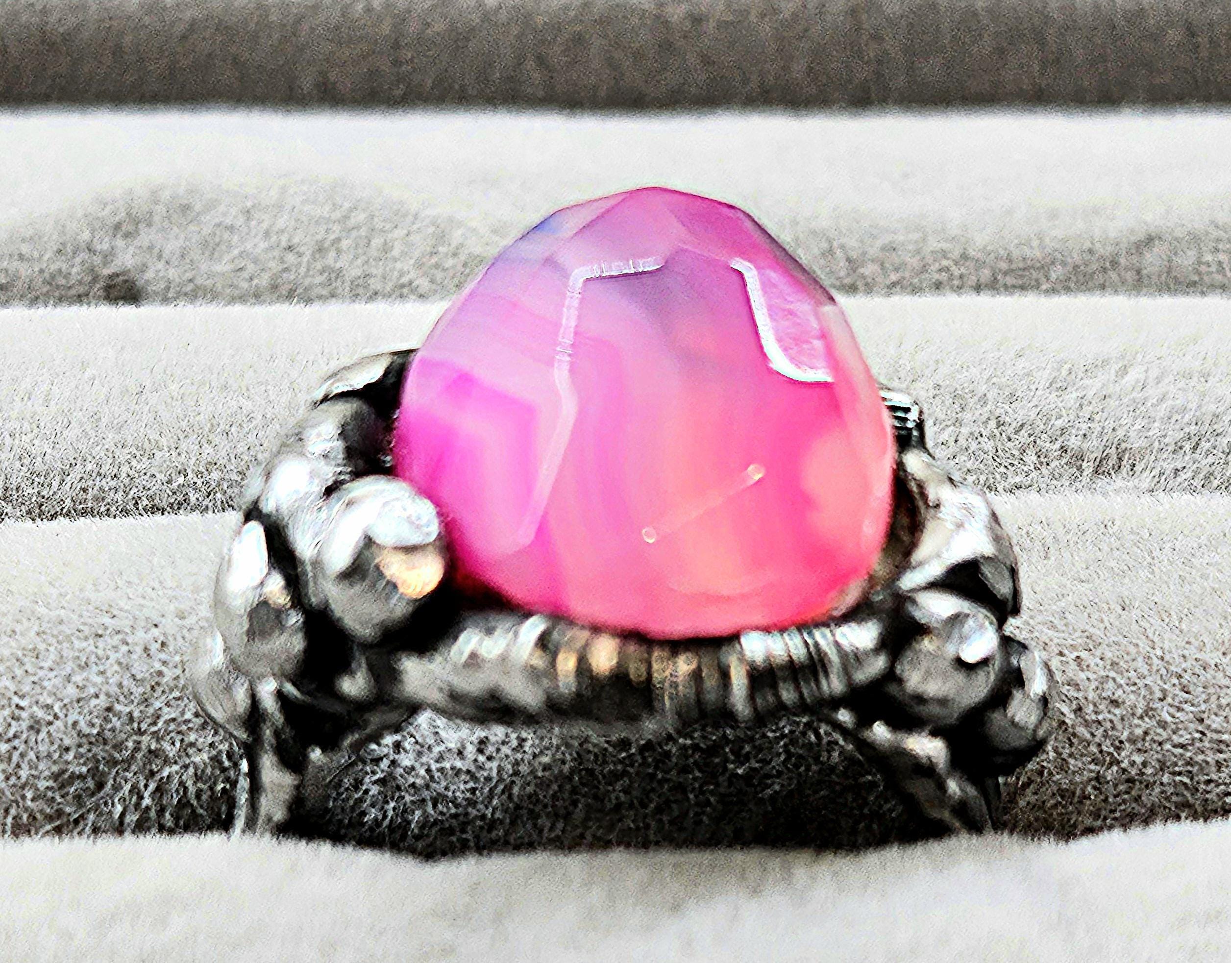 Pink Chalcedony  Silver Solder Ring  Handmade Rustic Boho Jewelry Gift for Her with FREE Shipping  Unique Statement Piece