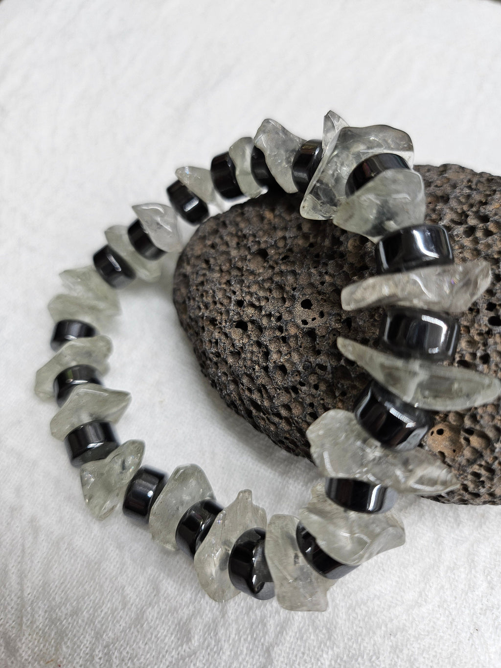 Natural Clear Agate  Hematite Stone Stretch Bracelet for Stylish Comfort Unique Individuality  Everyday Glam
