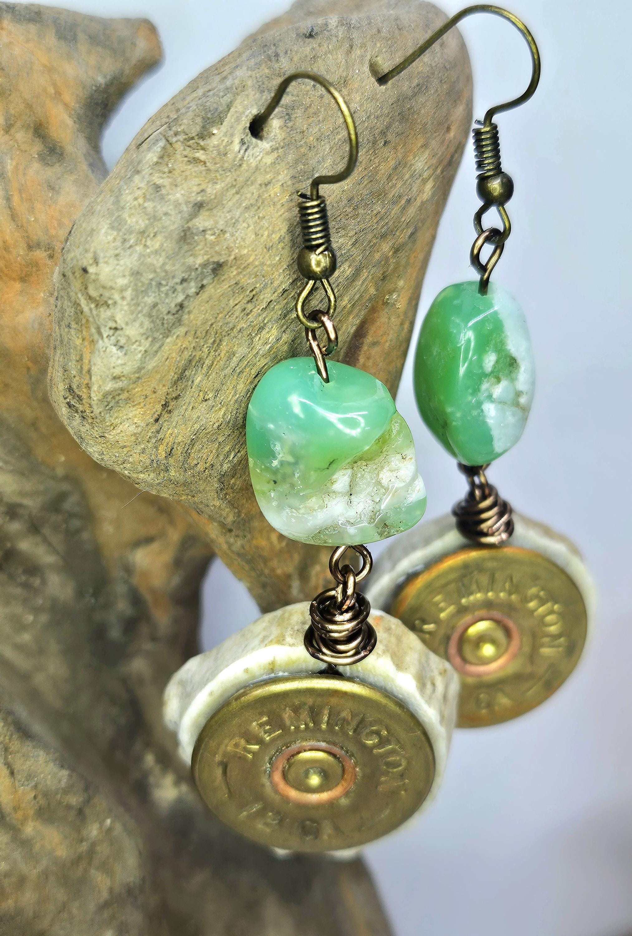 Chrysoprase Nugget Earrings with 12 Gauge Shell Head - Good Luck Charm  Happy Vibes with Durable Stainless Steel Hooks