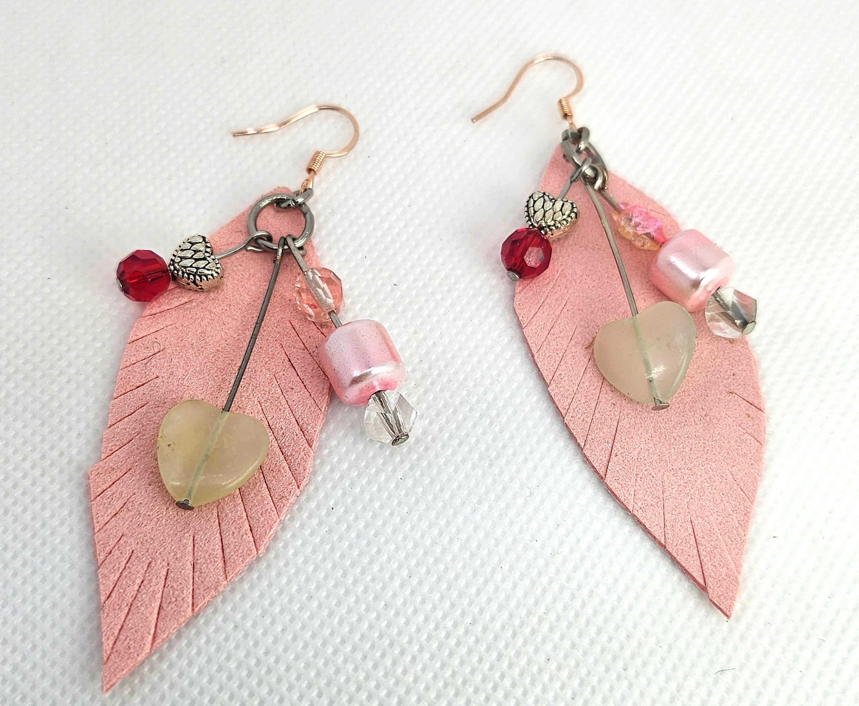 Pink Leather  Stone Dangle Earrings for Stylish Accessory Lovers - Lightweight Comfortable and Eye-Catching