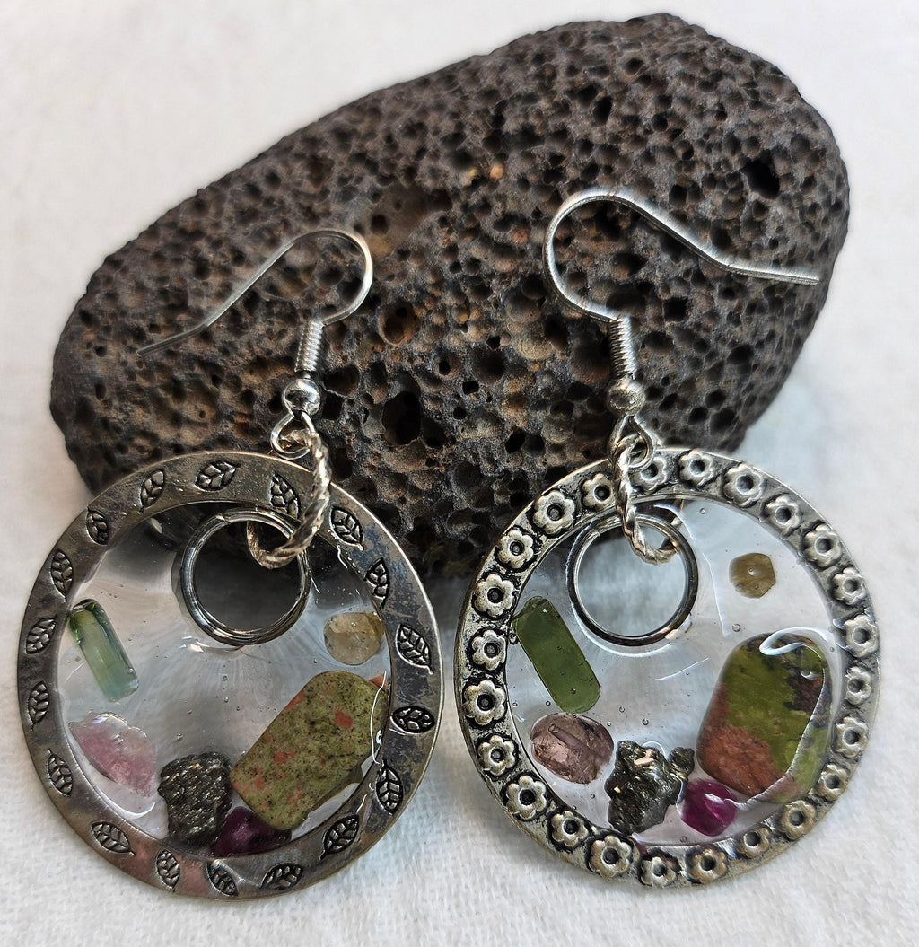 Mixed Stone Drop Earrings - Rustic Boho Handmade Jewelry Gift for Her - Unique Statement Accessory with FREE Shipping  Rustic Boho