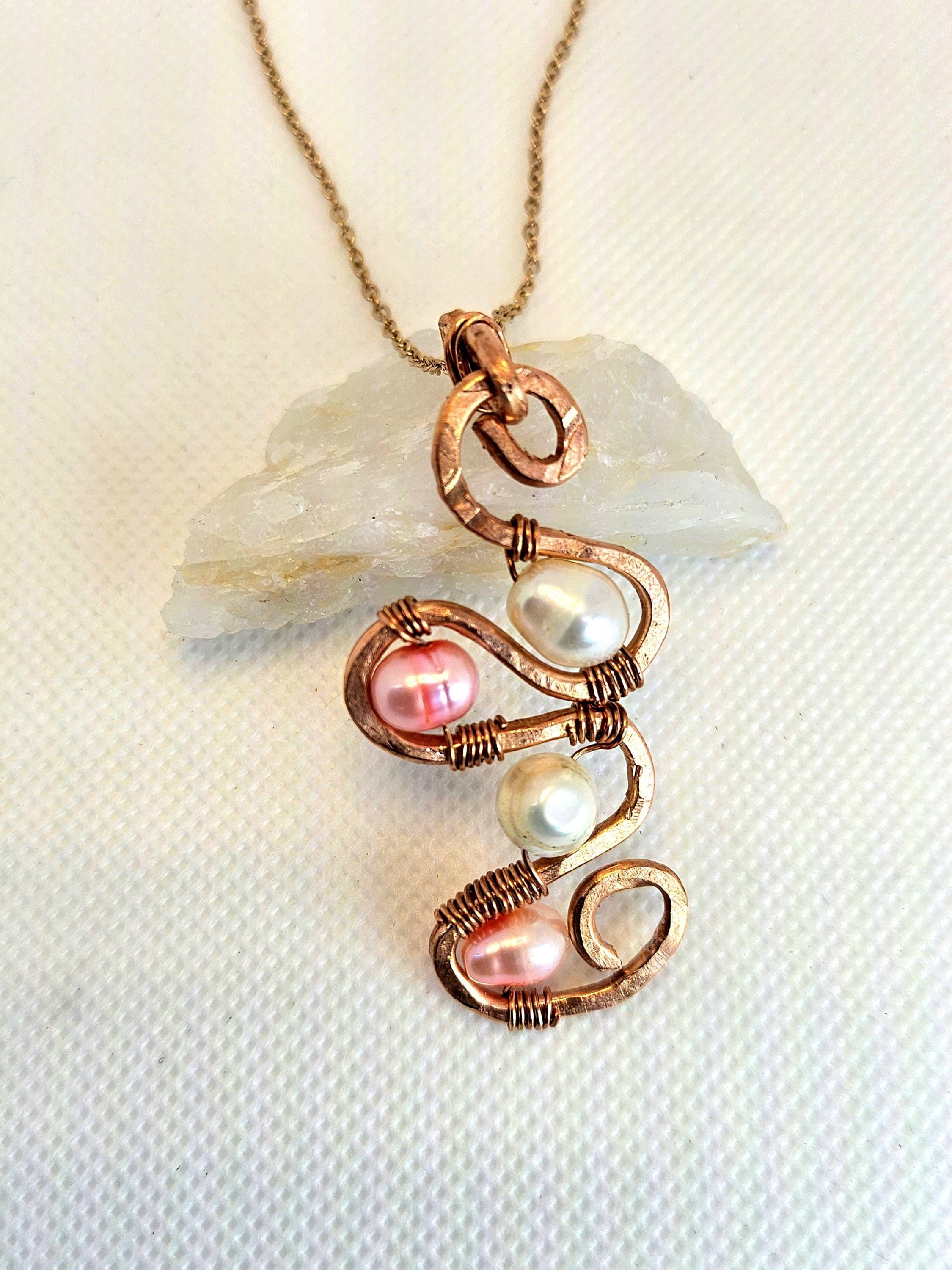 Natural Freshwater Pearl & Copper Pendant Rustic Boho Handmade Jewelry Gift for Her Free Shipping | Rustic Boho Jewelry #398