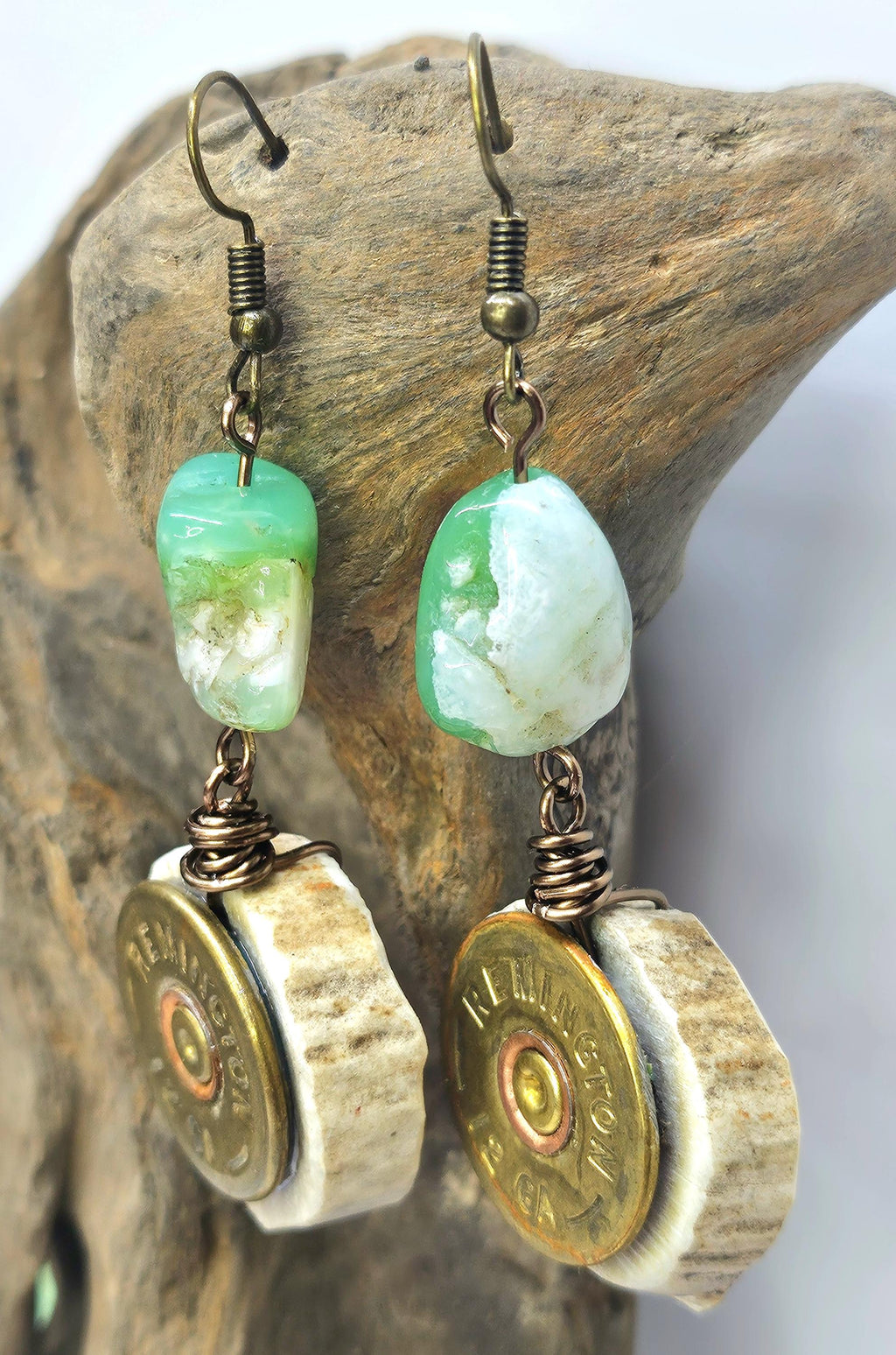 Chrysoprase Nugget Earrings with 12 Gauge Shell Head - Good Luck Charm  Happy Vibes with Durable Stainless Steel Hooks