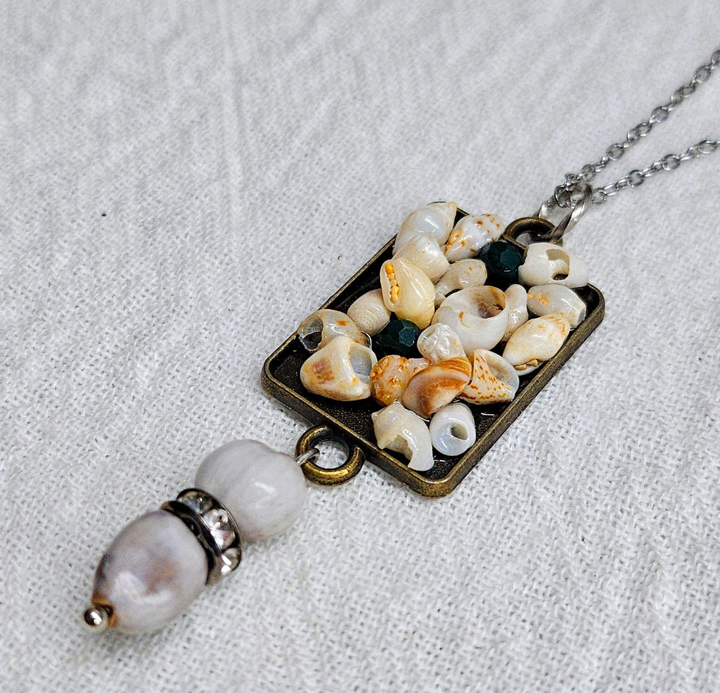 Hawaiian Jobs Tears  Sea Shell Pendant Rustic Boho Handmade Jewelry Gift for Her with Free Shipping  Unique Beachy Accessory for Weddings