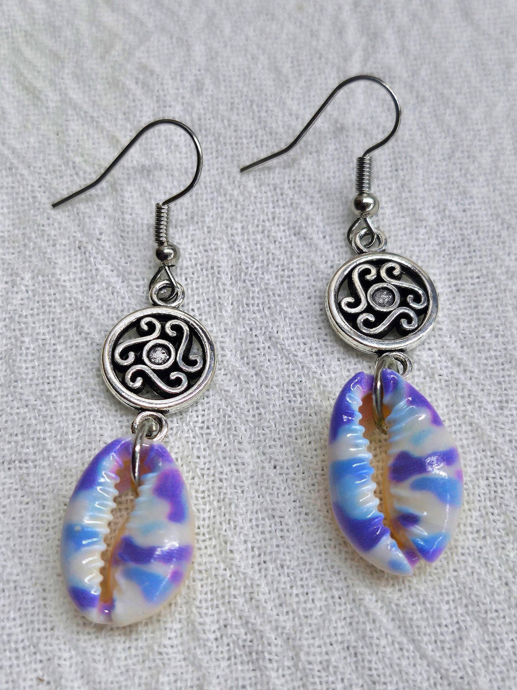 Handmade Painted Cowrie Shell  Charm Earrings  Rustic Boho Jewelry Gift for Her with Free Shipping  Unique Accessory for Beach Days