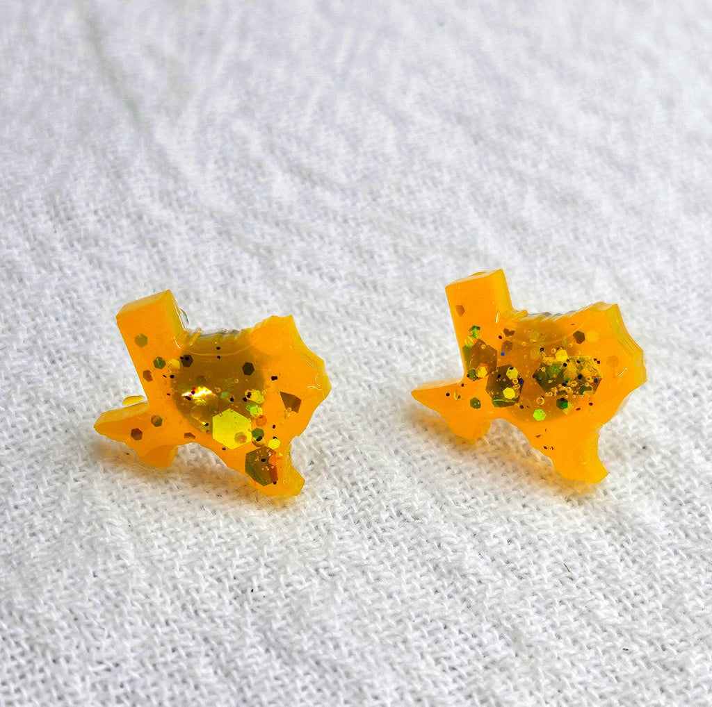 Texas State StudPost Earrings Handmade Rustic Boho Jewelry Gift for Her with Free Shipping  Unique Resin Glitter Design