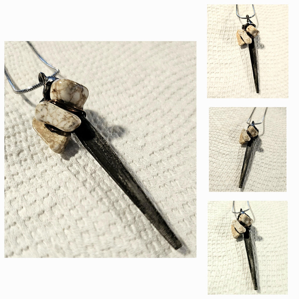 Magnesite Horseshoe Nail Pendant - Rustic Boho Handmade Jewelry Gift for Her - Unique Statement Piece with Free Shipping