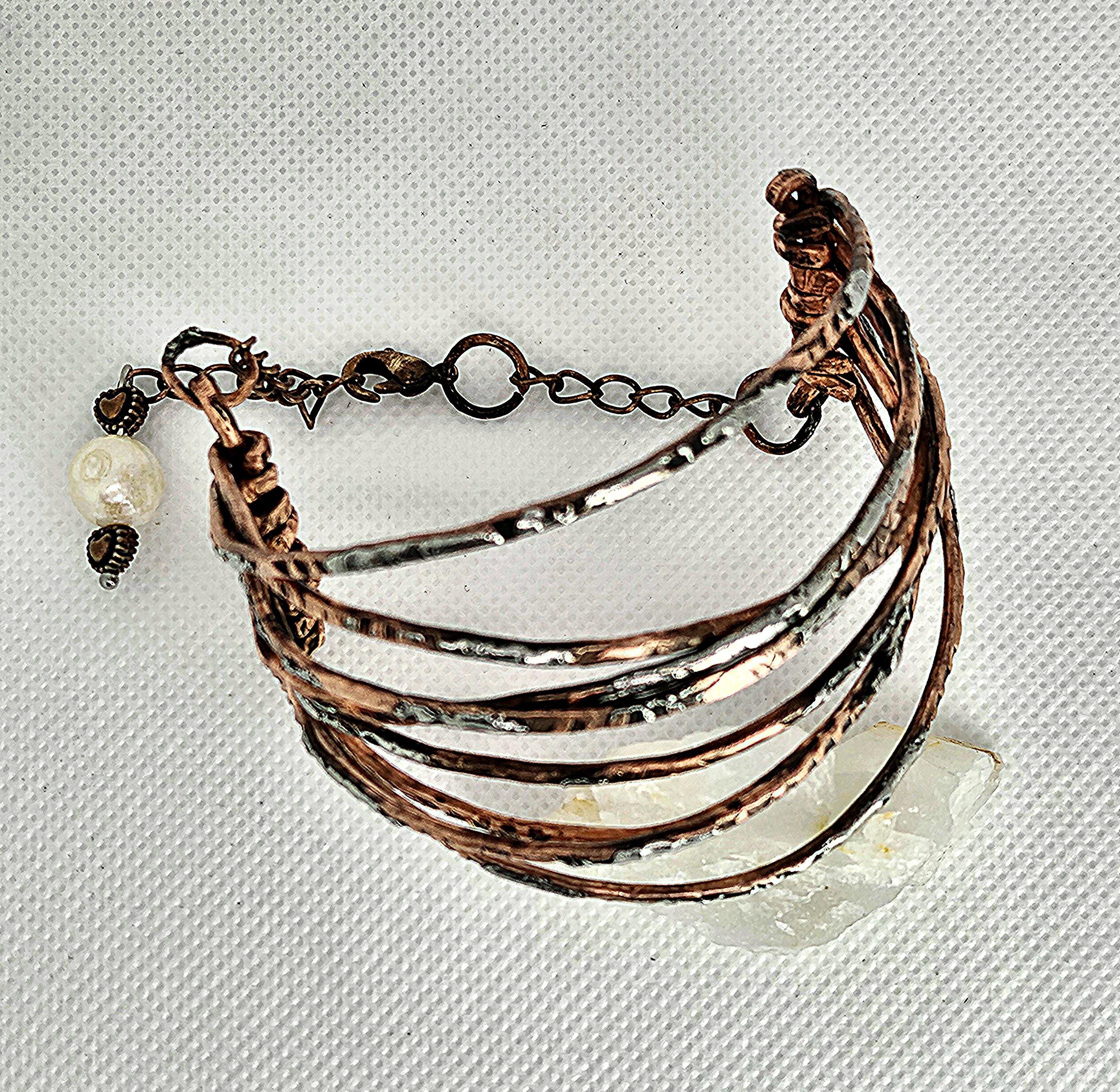 Hand Textured Copper Wire Bracelet with Silver Solder Accent  Rustic Charm Jewelry for Stylish Wrist Hugs  Unique Artisan Accessory
