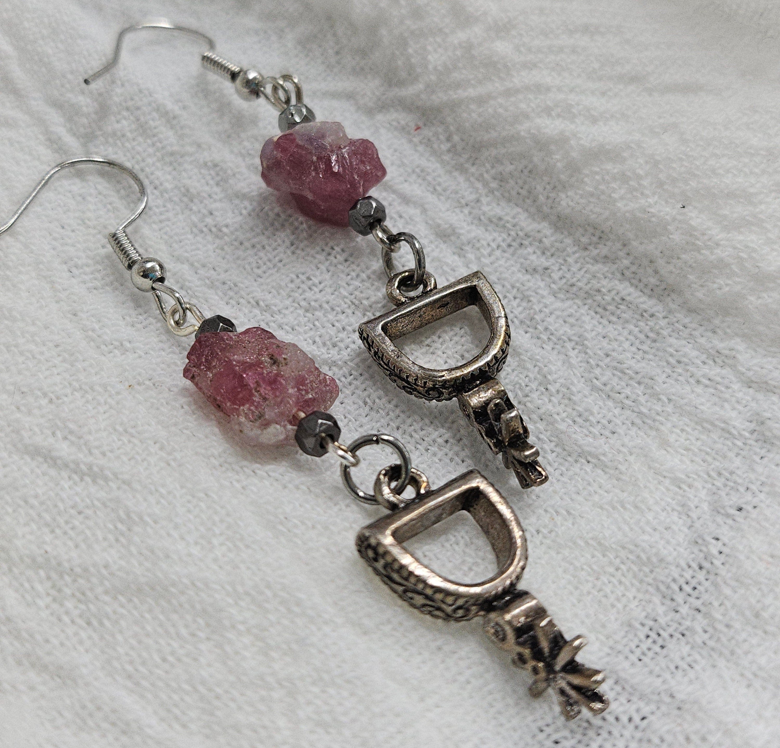 Pink Tourmaline Nugget  Spur Charm Drop Earrings for Effortless Style and Playful Elegance