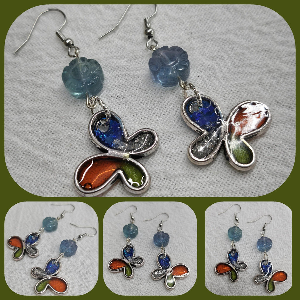 Butterfly  Flourite Drop Earrings  Rustic Boho Handmade Jewelry Gift for Her  FREE Shipping  Unique Style