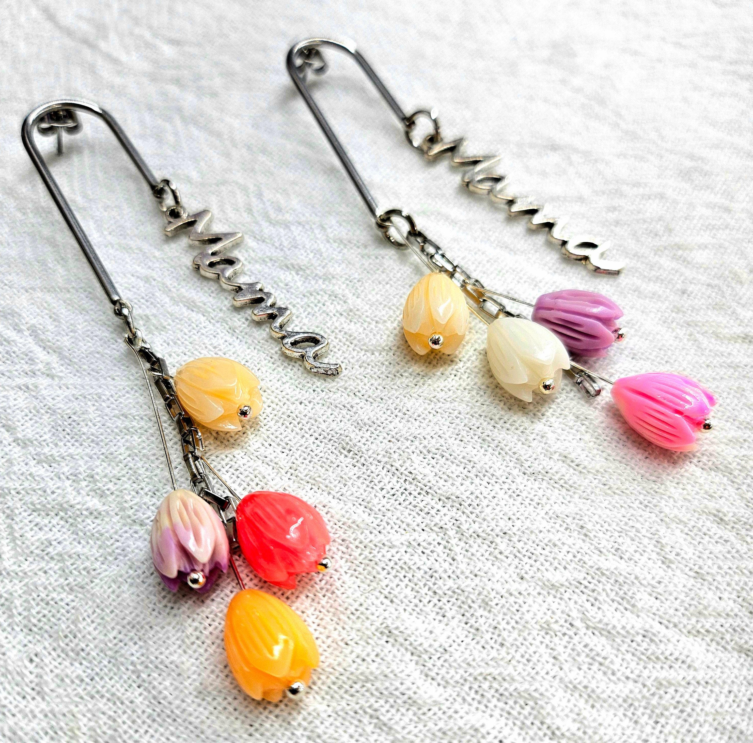 Jasmine Flower  Mama Charm Earrings  Handmade Rustic Boho Jewelry Gift for Her  Unique Beaded Accessories with Free Shipping