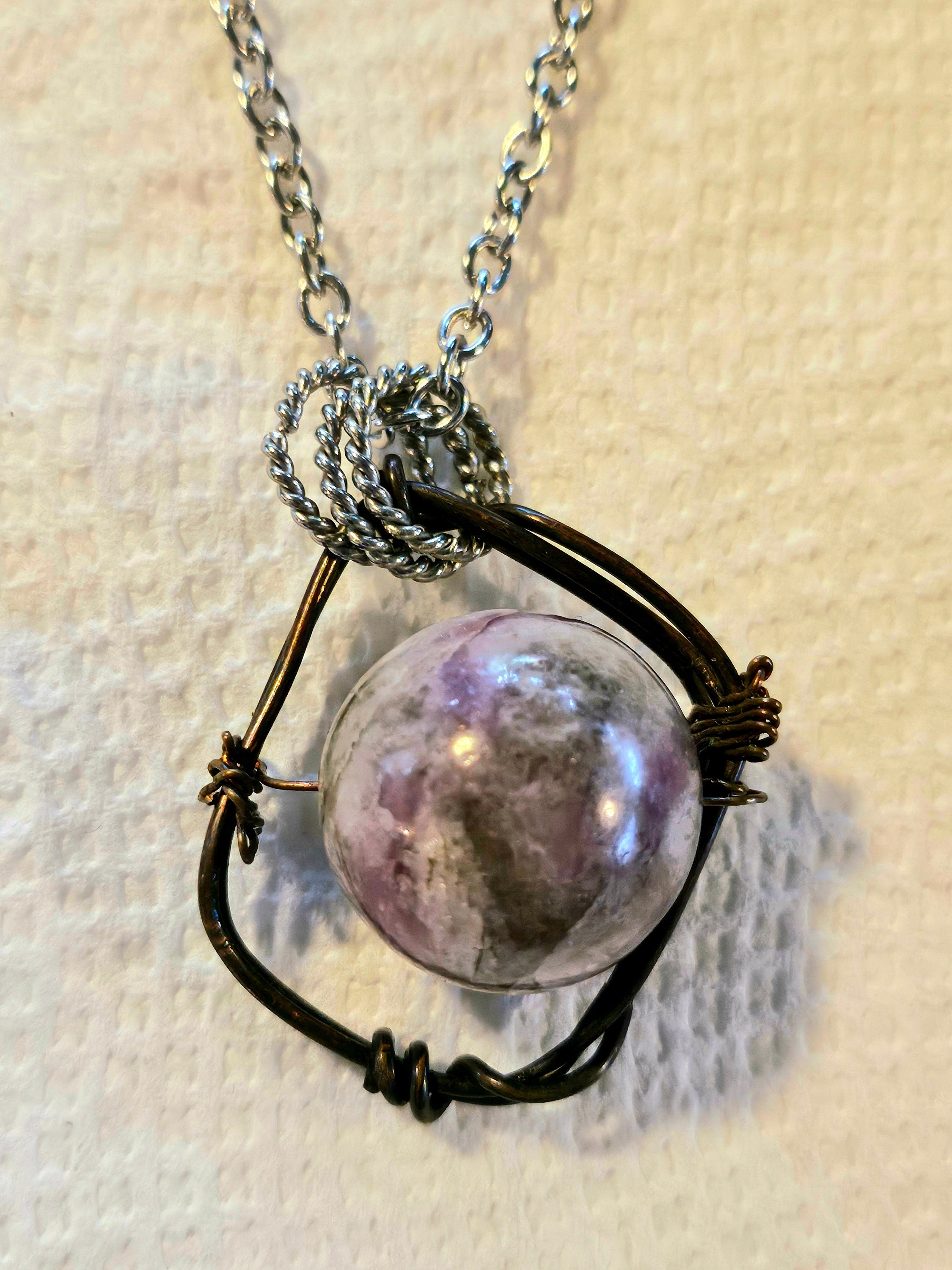 Purple Flower Jade Pendant on Stainless Steel Chain - Joyful Aura Enhancer for Happiness Lovers Unique Gift for Spontaneous Joy  Dance