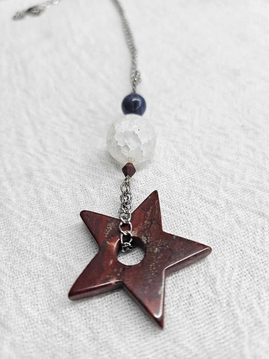 Sodalite  Tiger Iron Pendant Necklace - Rustic Boho Handmade Jewelry Gift for Her - Unique Statement Piece with FREE SHIPPING - Artisan