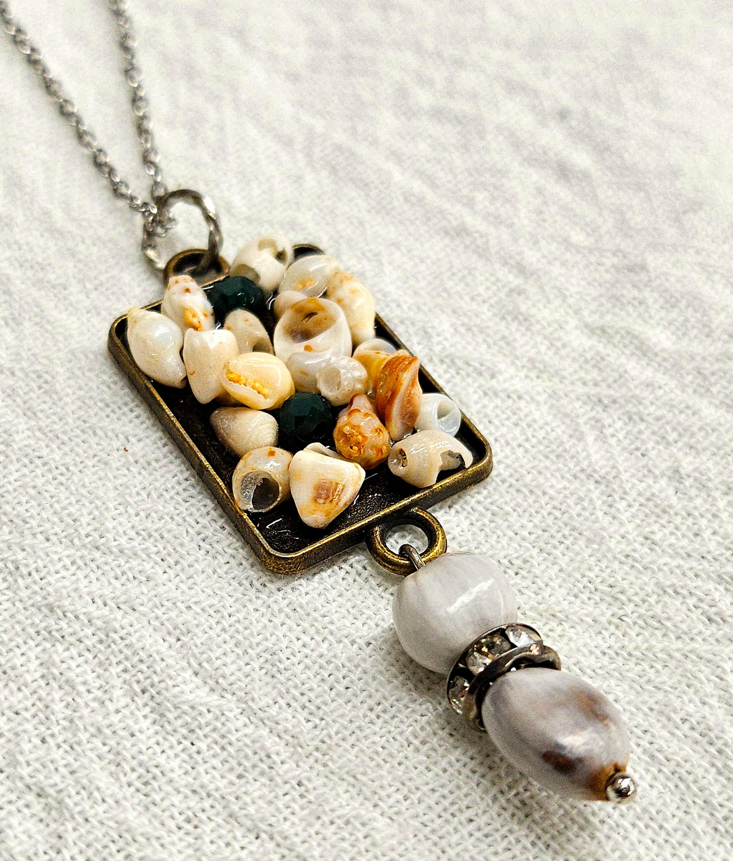 Hawaiian Jobs Tears  Sea Shell Pendant Rustic Boho Handmade Jewelry Gift for Her with Free Shipping  Unique Beachy Accessory for Weddings