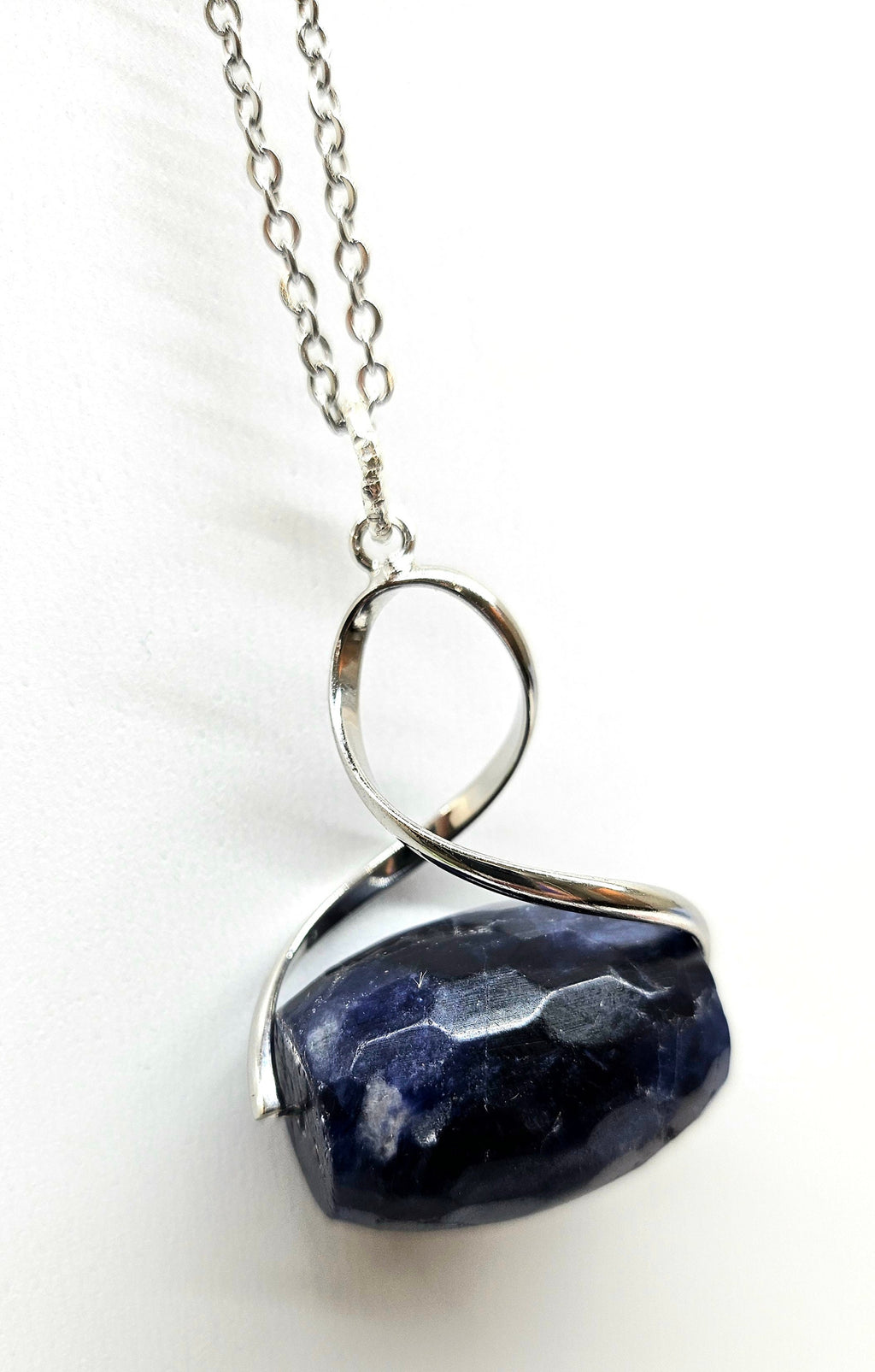 Lapis Lazuli Faceted Barrel Pendant Necklace on Durable Stainless Steel Chain for Courage Truth and Royal Blue Elegance in Gemstone Jewelry