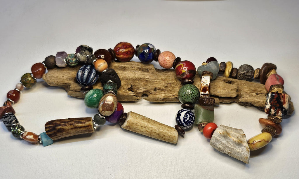 Multi-Gem Stone  Ceramic Deer Antler Bracelet Rustic Boho Handmade Jewelry Gift for Her Unique Nature-Inspired Accessory with Free Shipping