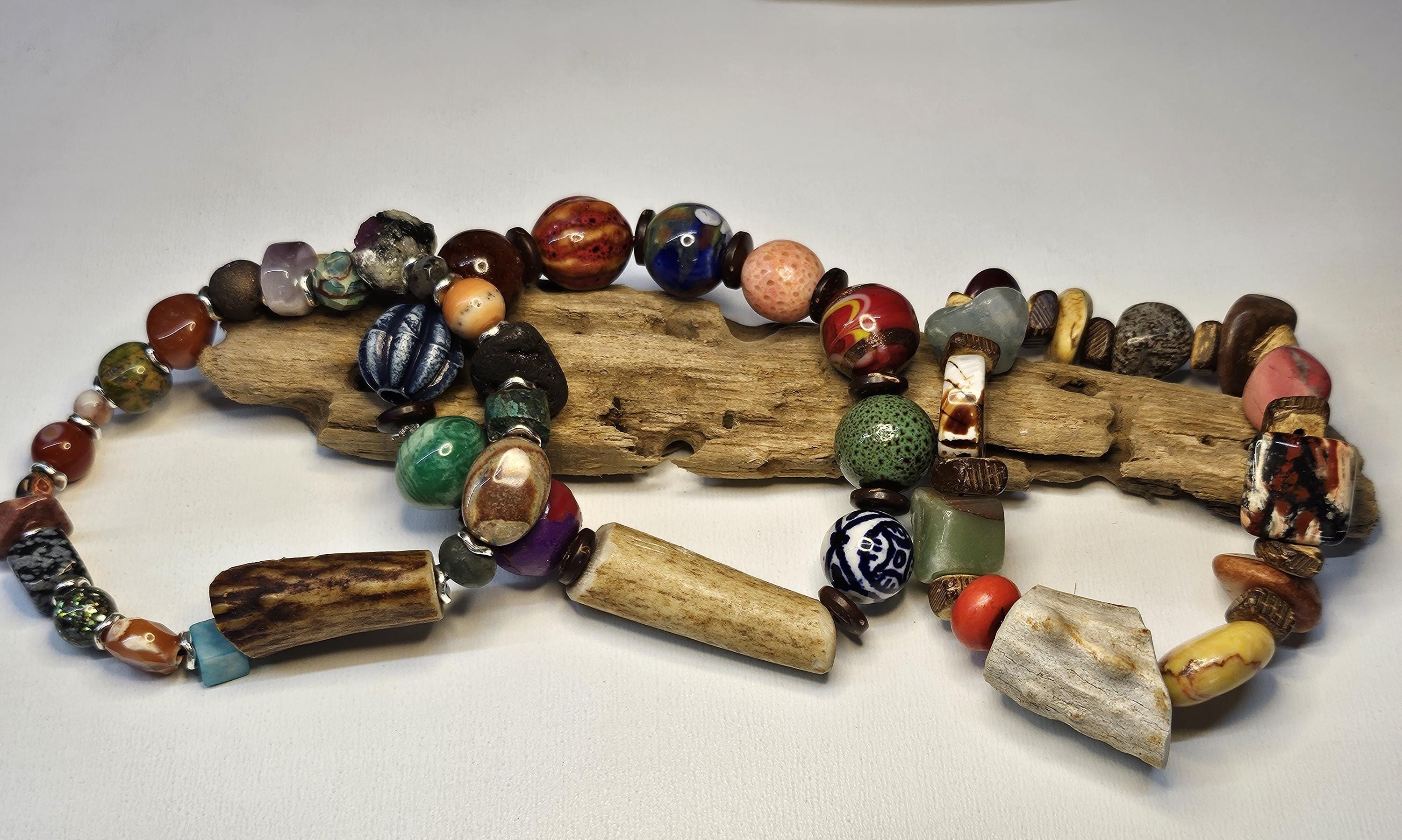 Multi-Gem Stone  Ceramic Deer Antler Bracelet Rustic Boho Handmade Jewelry Gift for Her Unique Nature-Inspired Accessory with Free Shipping