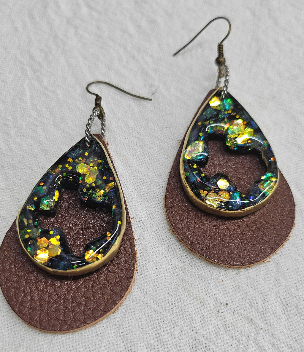 Leather Teardrop Texas Earrings - Handmade Rustic Boho Jewelry Gift for Her - Stylish  Unique Accessory with Free Shipping
