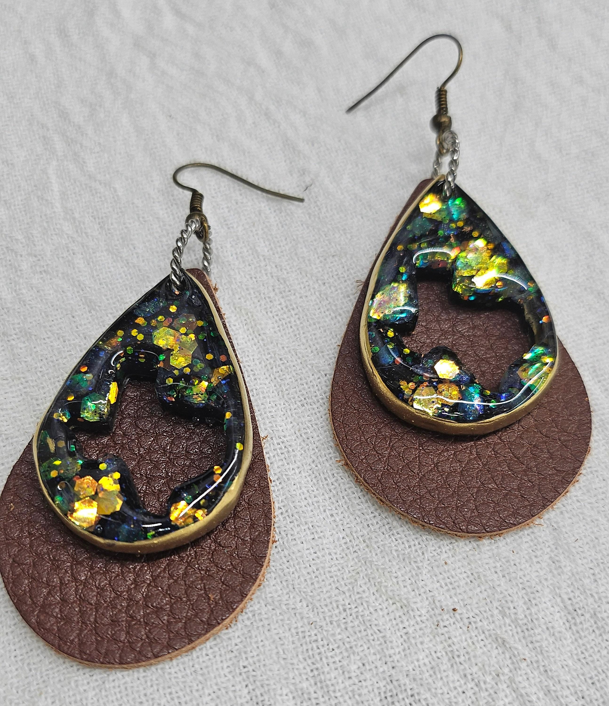 Leather Teardrop Texas Earrings - Handmade Rustic Boho Jewelry Gift for Her - Stylish  Unique Accessory with Free Shipping