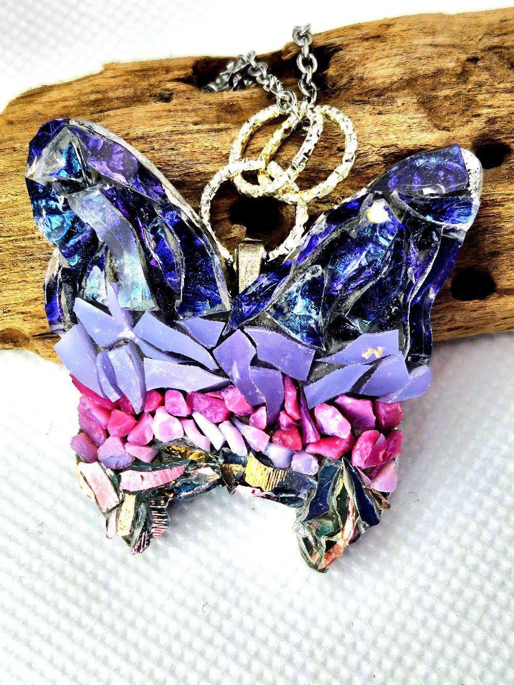 Micro Mosaic Butterfly Pendant Necklace with Colorful Enamel Artistry for Everyday Wear and Unique Style