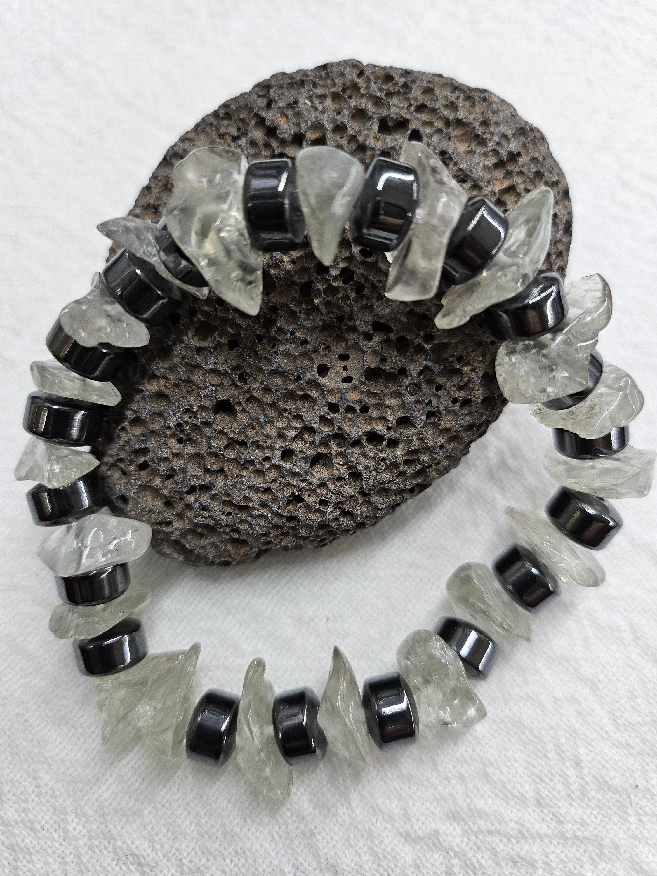 Natural Clear Agate  Hematite Stone Stretch Bracelet for Stylish Comfort Unique Individuality  Everyday Glam