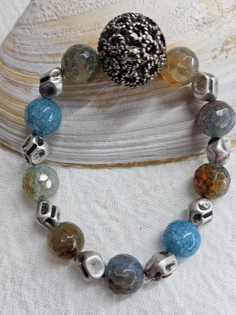 Natural Multi-Stone Filigree Stretch Bracelet for Rustic Boho Style - Unique Handmade Jewelry Gift for Her - Perfect for Weddings Beach