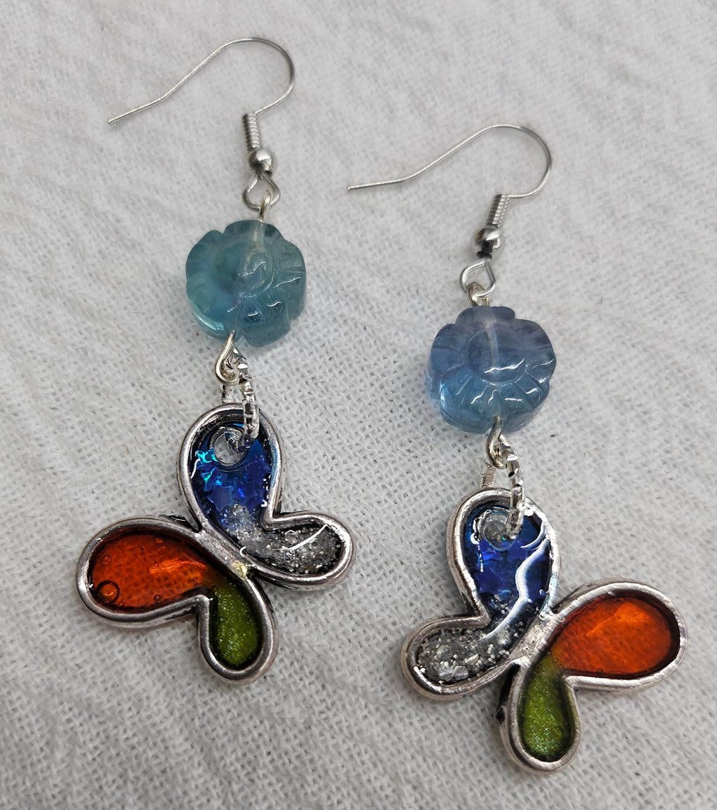 Butterfly  Flourite Drop Earrings  Rustic Boho Handmade Jewelry Gift for Her  FREE Shipping  Unique Style
