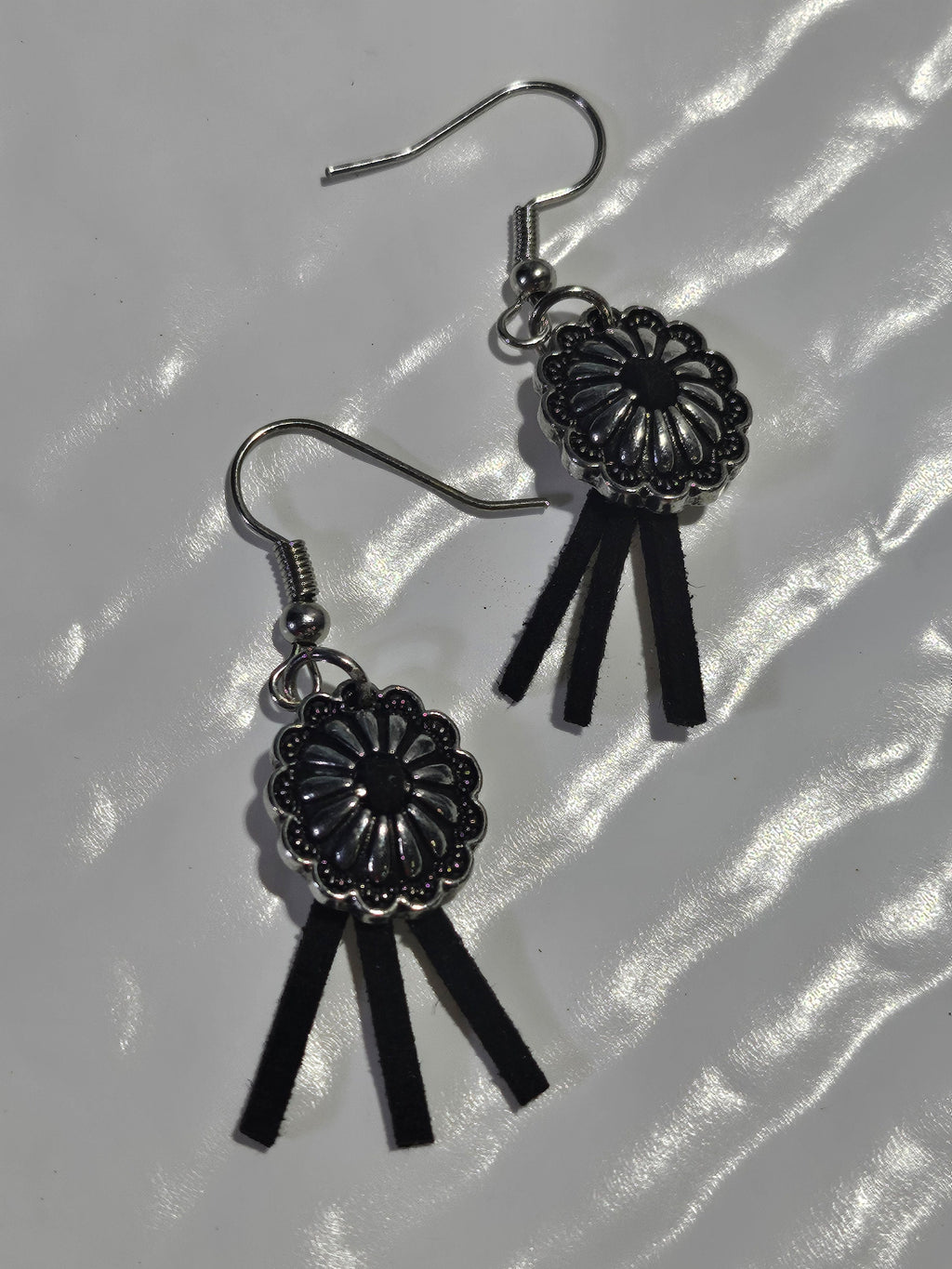 1-Inch Black Leather Concho Earrings with Stainless Steel Hooks for Trendy Style  All-Day Comfort