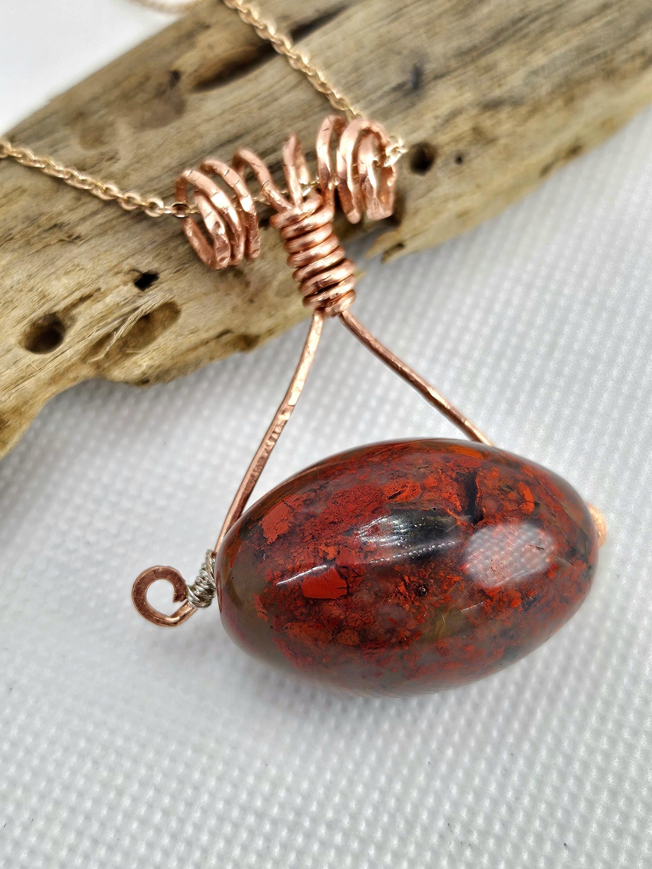 Breciated Jasper Pendant Necklace on Stainless Steel Chain - Unique Handmade Natural Stone Jewelry Gift for Her Perfect for Rustic Weddings