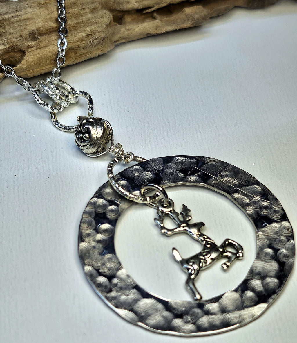 Hand Textured Rustic Boho Deer Charm Pendant Necklace  Unique Handmade Jewelry Gift for Her with Free Shipping  Woodland Goddess