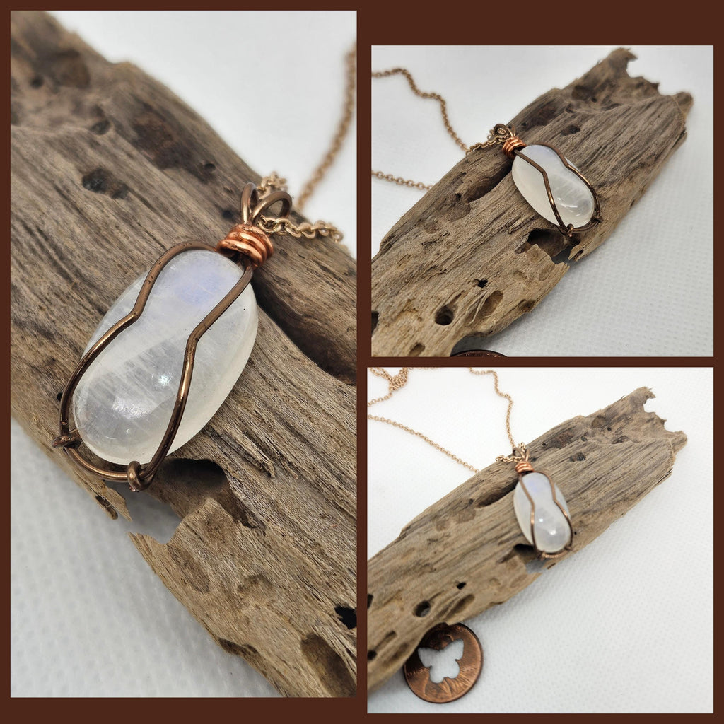 Moonstone  Copper Wire Wrapped Pendant - Handmade Rustic Boho Jewelry Gift for Her - Unique Statement Piece for Everyday Wear