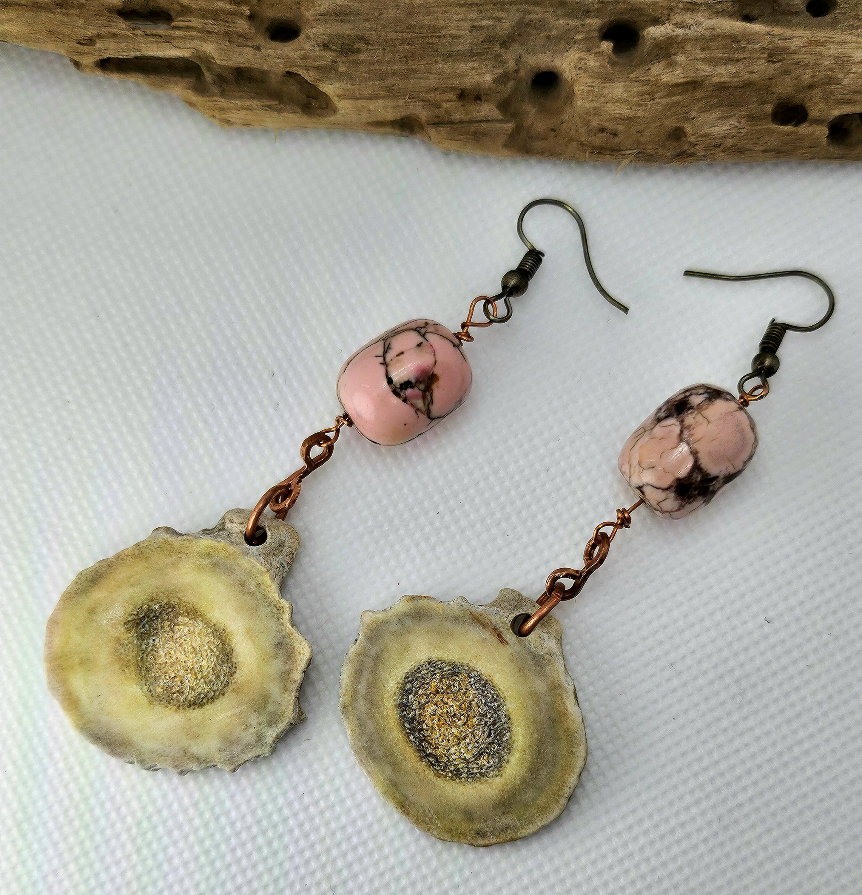 Pink Rhodonite  Ethically Sourced Deer Antler Earrings for Nature Lovers Stylish Gemstone Jewelry