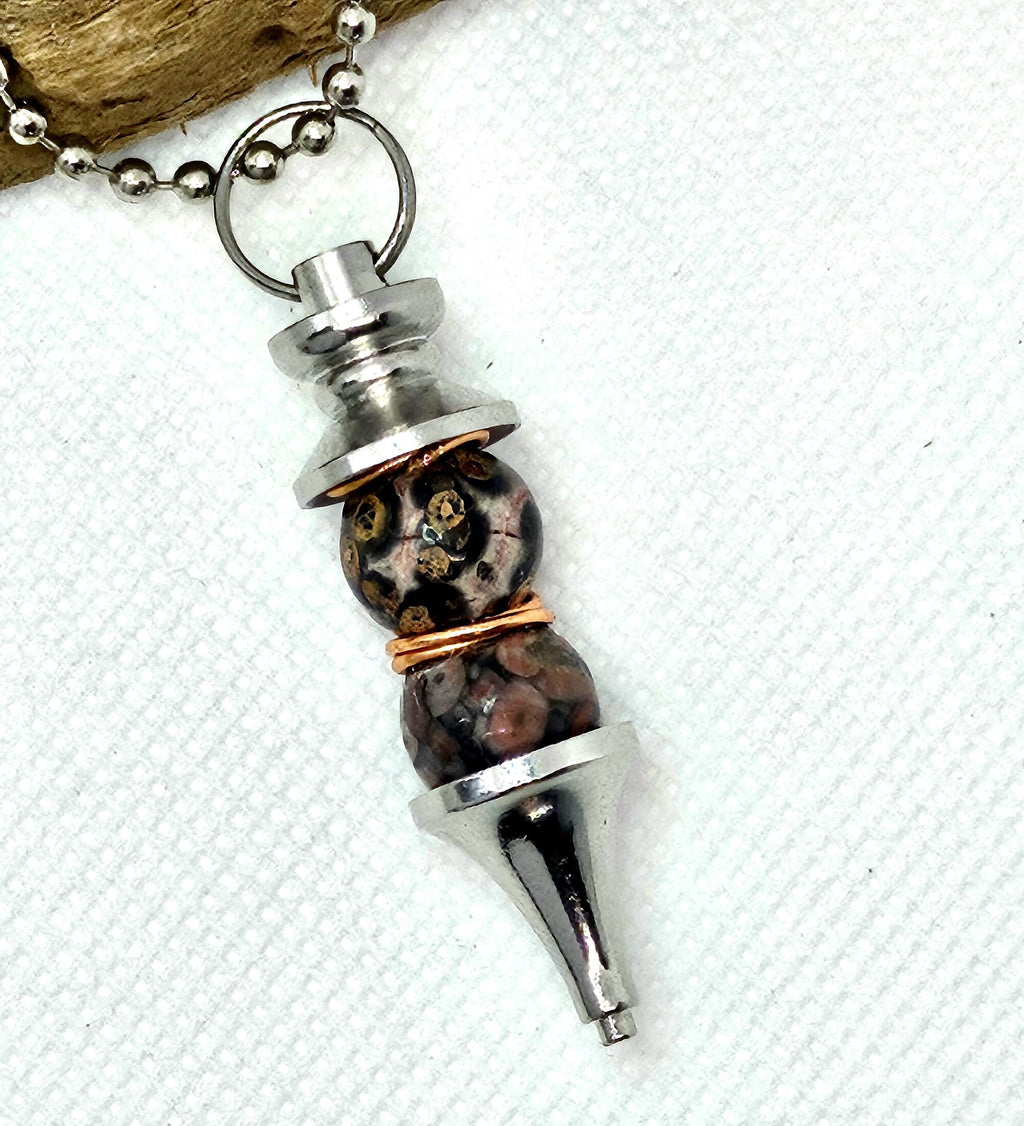 Leopard Skin Jasper Pendant Necklace on Durable Stainless Steel Chain for Fashionistas with Wild Style