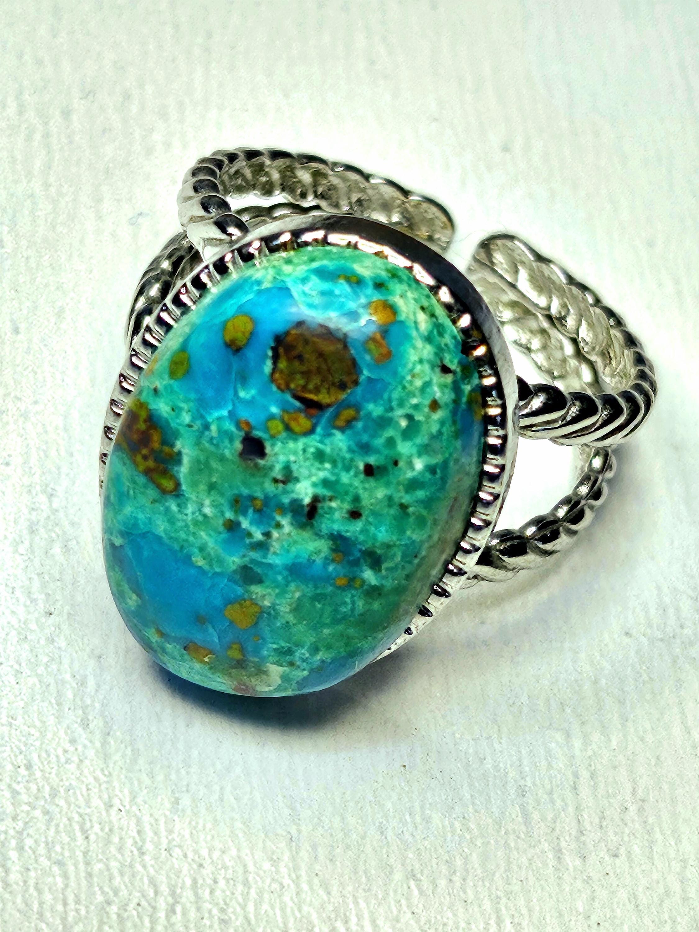 Chrysocolla Adjustable Ring - Handmade Rustic Boho Jewelry Gift for Her - Unique Statement Piece with Free Shipping