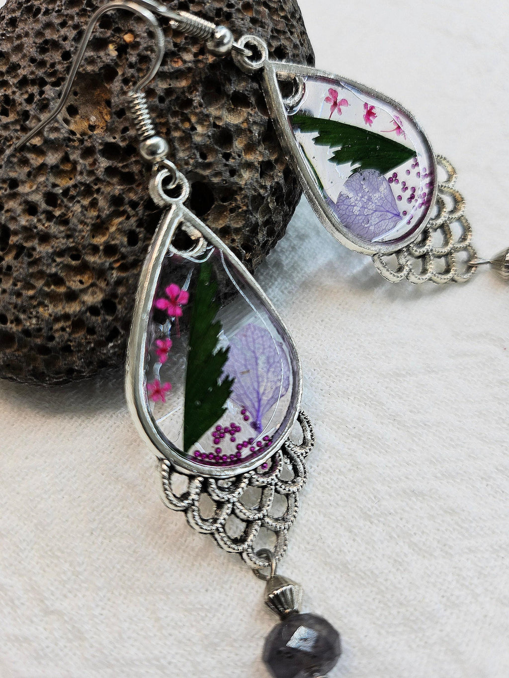 Dried Flower Chandelier Earrings  Handmade Rustic Boho Jewelry Gift for Her  FREE SHIPPING  Unique Statement Earrings 265