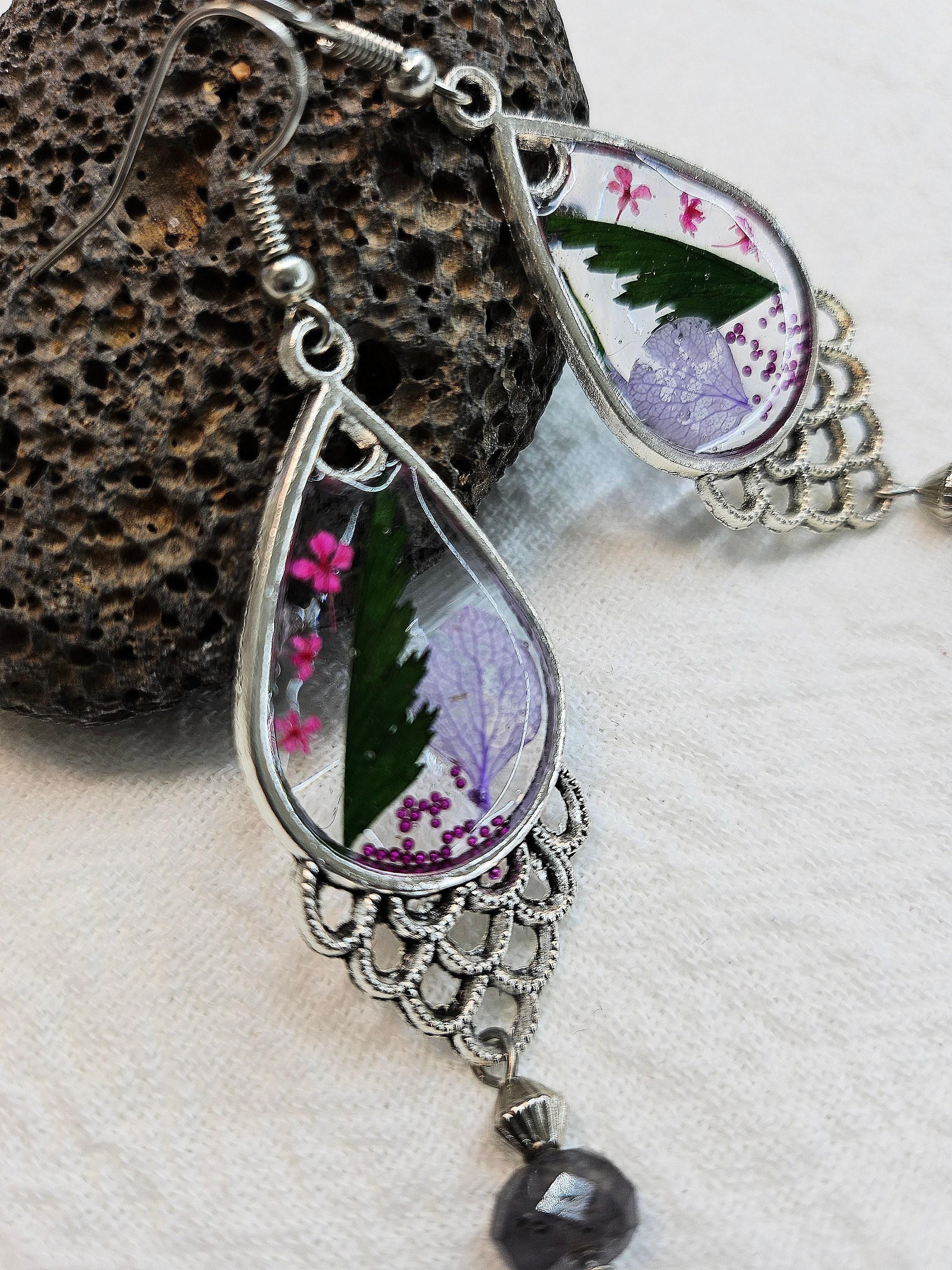 Dried Flower Chandelier Earrings  Handmade Rustic Boho Jewelry Gift for Her  FREE SHIPPING  Unique Statement Earrings 265