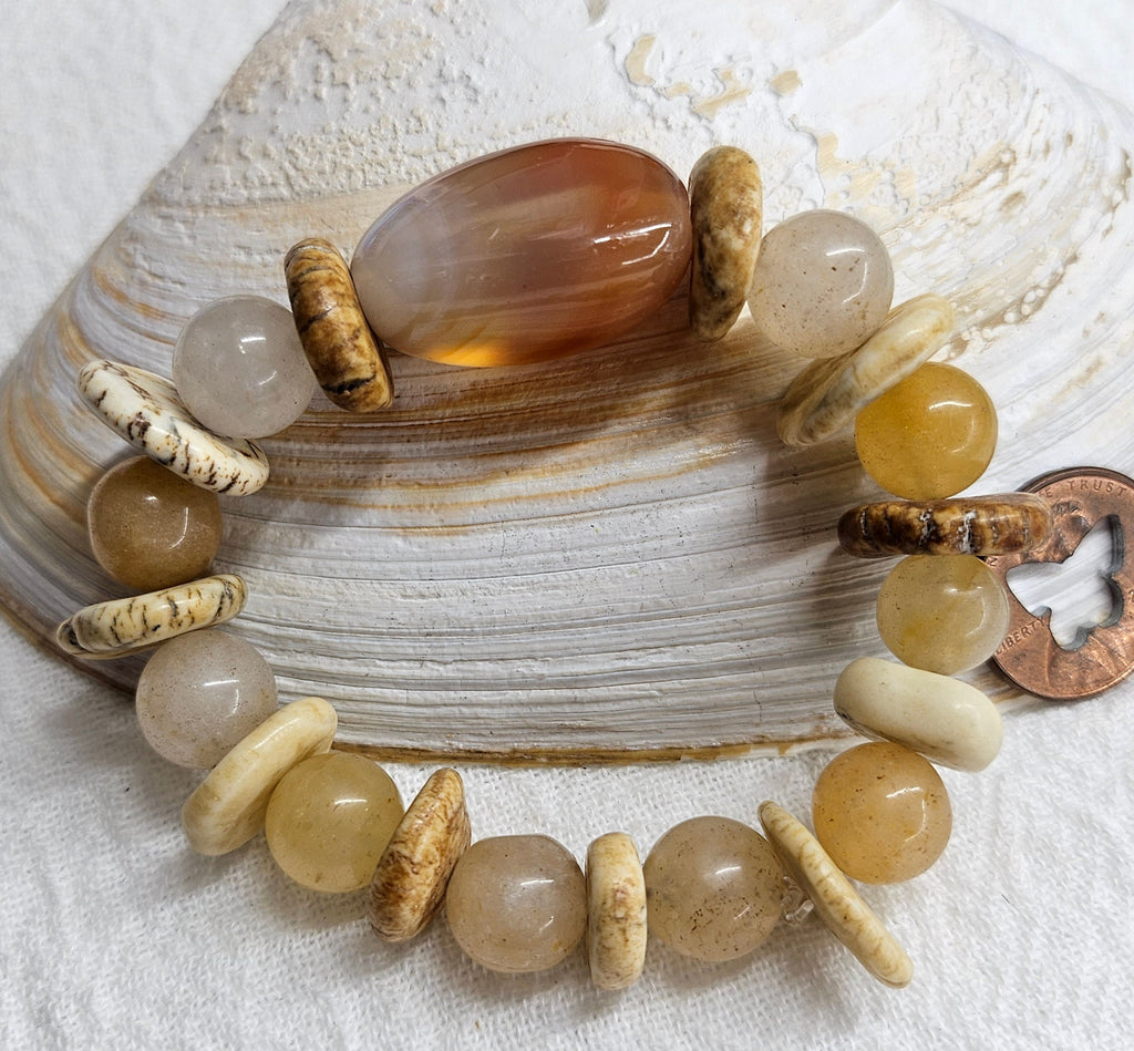 Natural Carnelian  Magnesite Stretch Stone Bracelet for Mood Enhancement and Effortless Chic Style