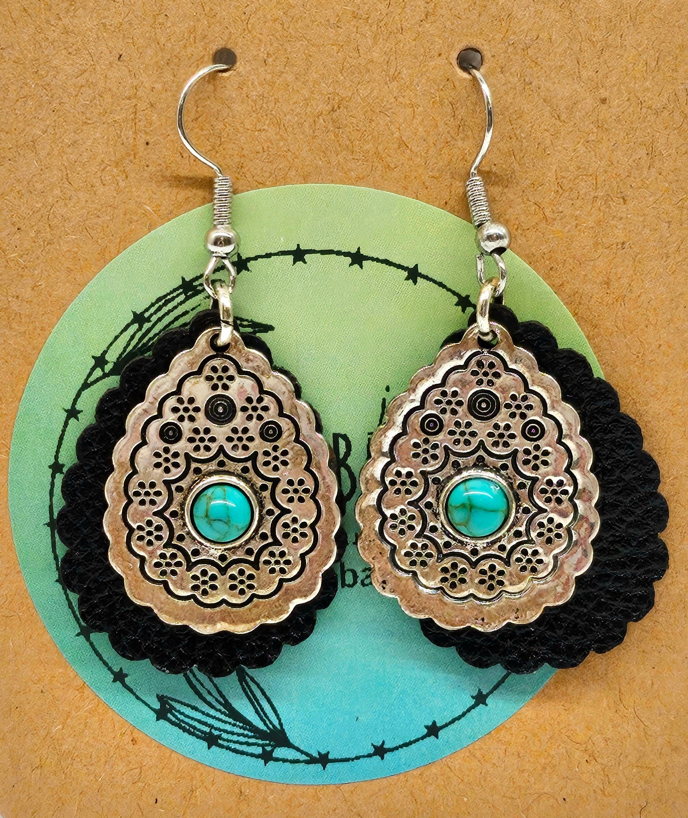 Genuine Turquoise  Leather Earrings with Stainless Steel Hooks for Good Fortune and Everyday Style