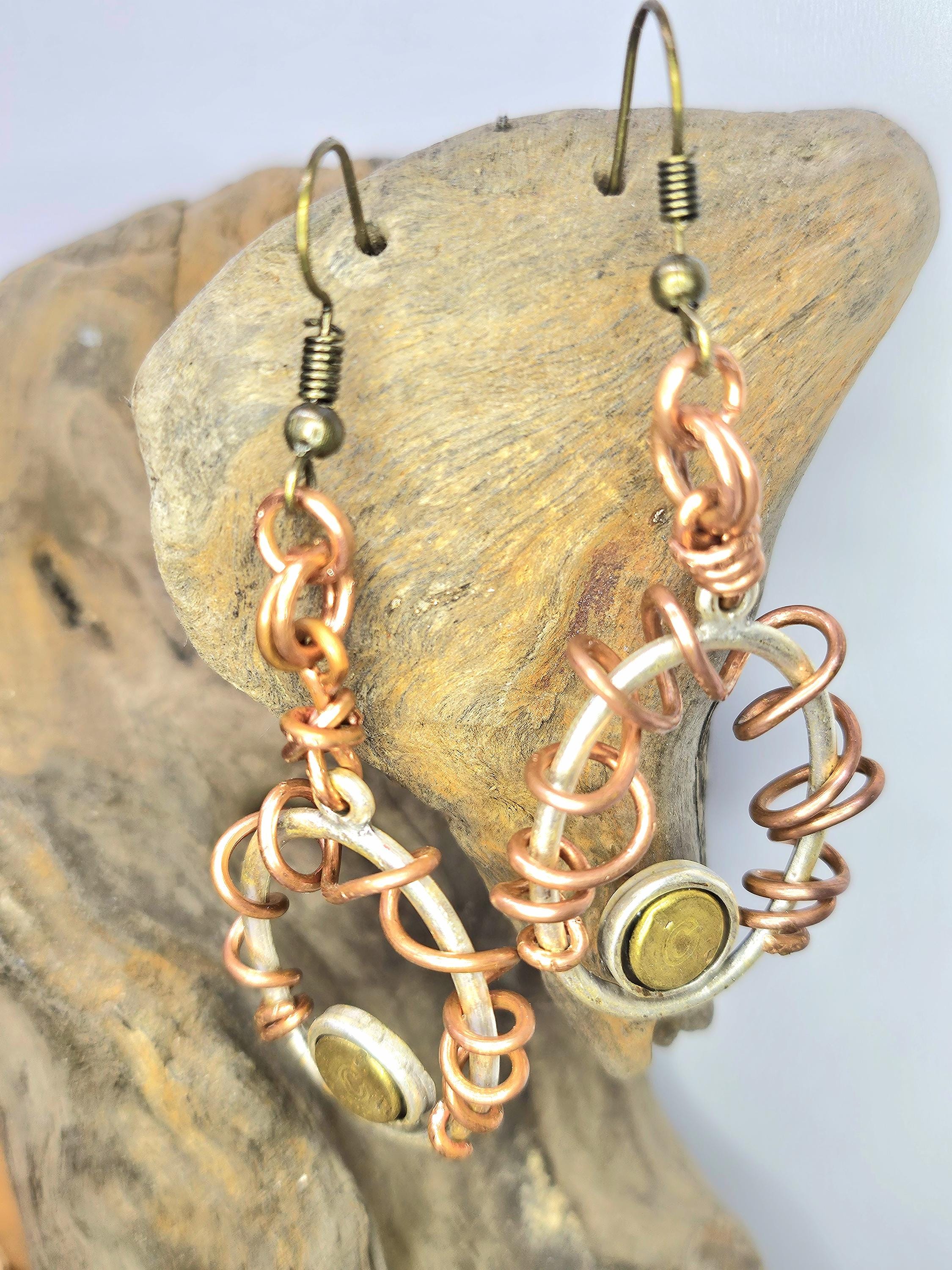 22 Bullet Brass  Copper Wire Earrings with STAINLESS STEEL Hooks for Positive Energy  Unique Style
