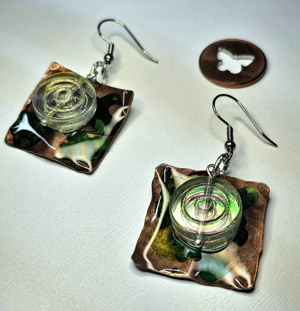 Hand Textured Copper  Czech Glass Rustic Boho Earrings Handmade Jewelry Gift for Her Free Shipping Unique Style 239