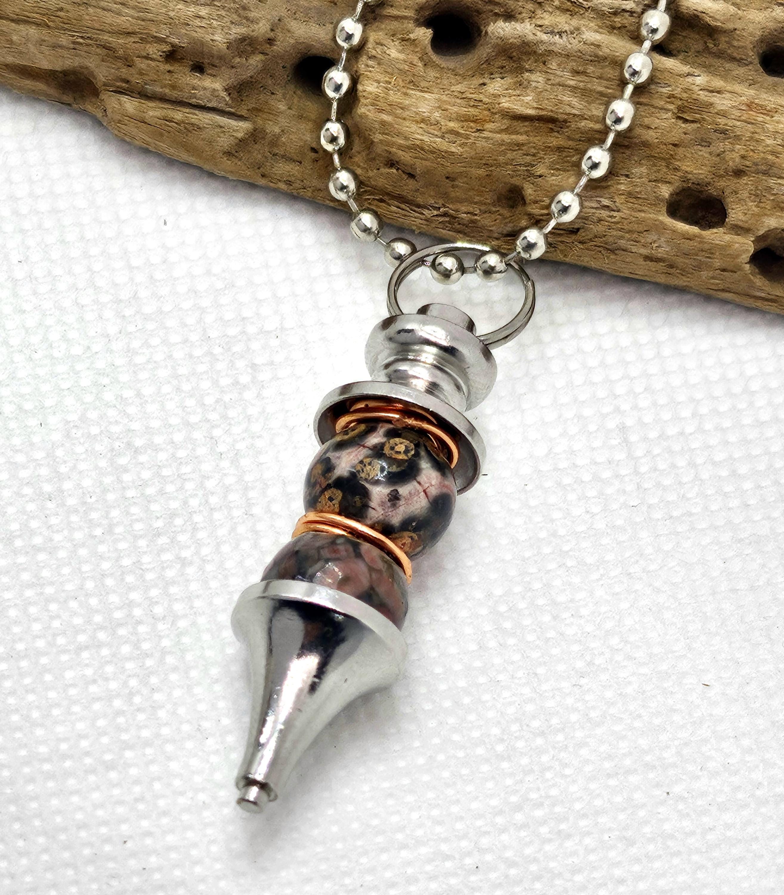 Leopard Skin Jasper Pendant Necklace on Durable Stainless Steel Chain for Fashionistas with Wild Style