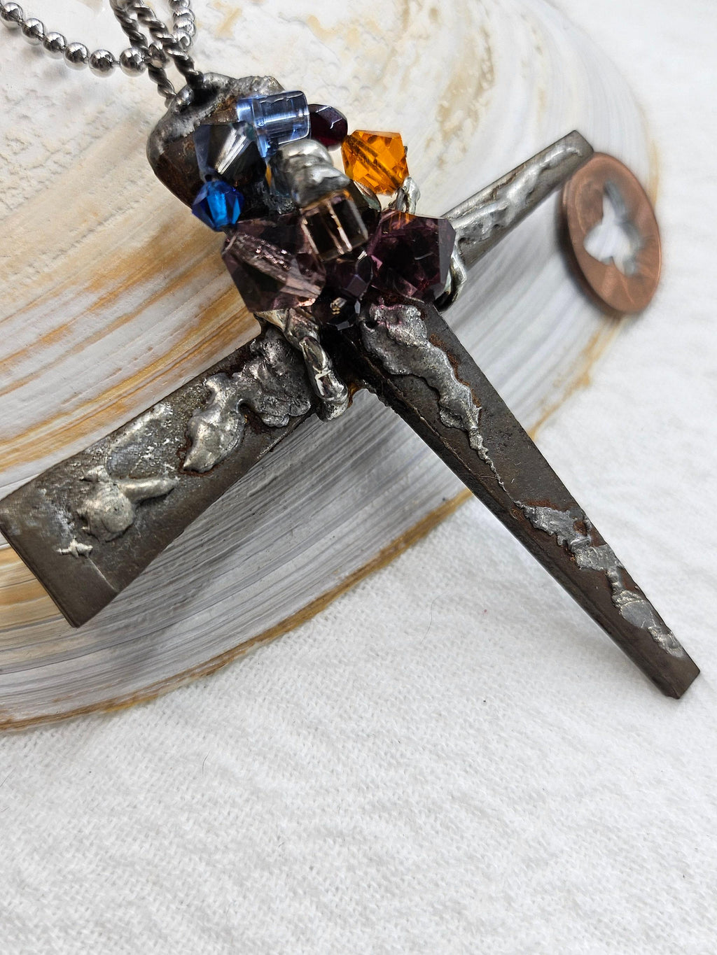 Handmade Rustic Boho Horse Shoe Nail Cross Pendant Jewelry Gift for Her  Unique Statement Piece with Free Shipping  Upcycled Charm