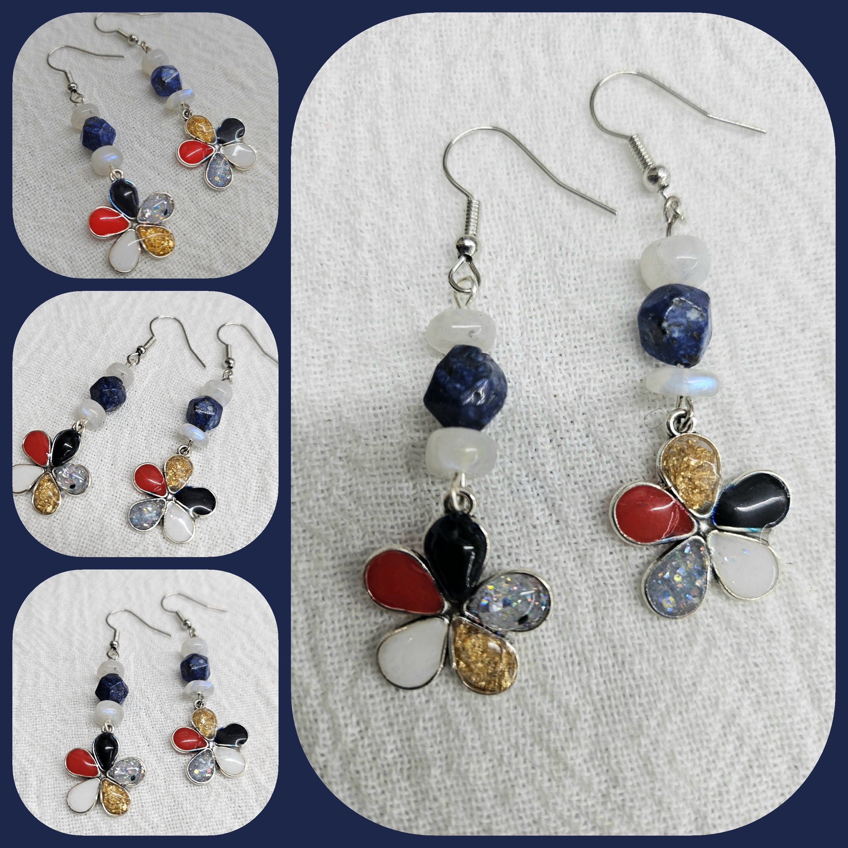 Sodalite  Moonstone Dangle Earrings with Stainless Steel Hooks for Lightweight Comfort and Unique Style