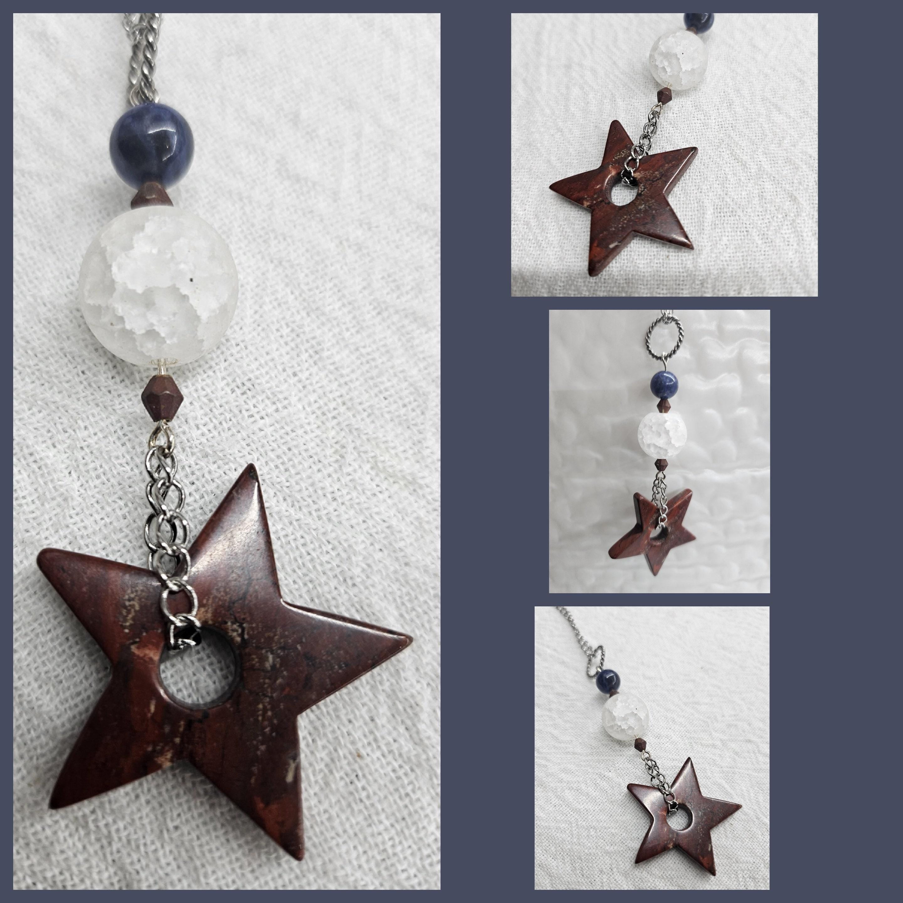 Sodalite  Tiger Iron Pendant Necklace - Rustic Boho Handmade Jewelry Gift for Her - Unique Statement Piece with FREE SHIPPING - Artisan