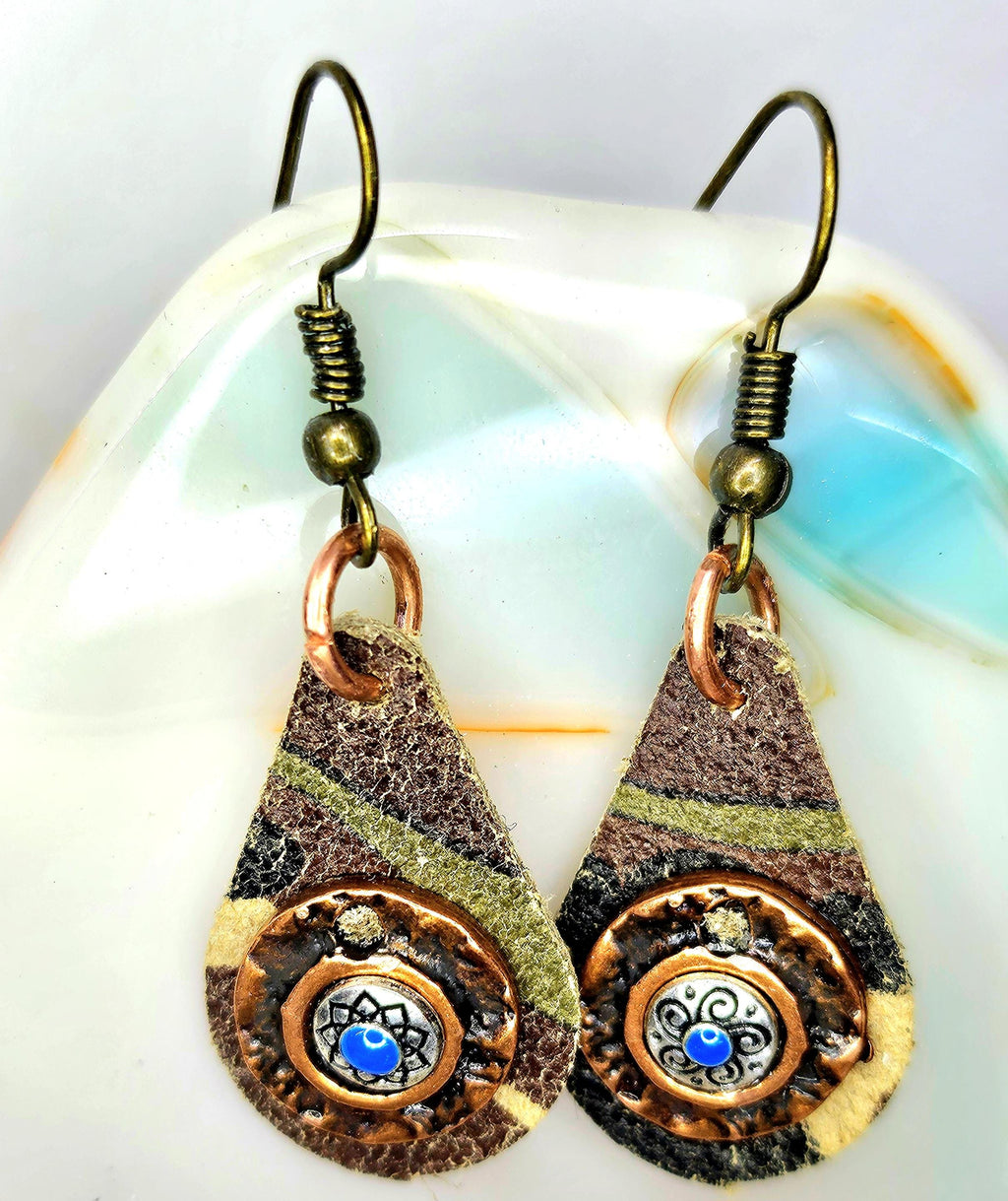 Handcrafted Camouflage Leather Earrings with Stainless Steel Hooks for Trendy Style  Lightweight Durability