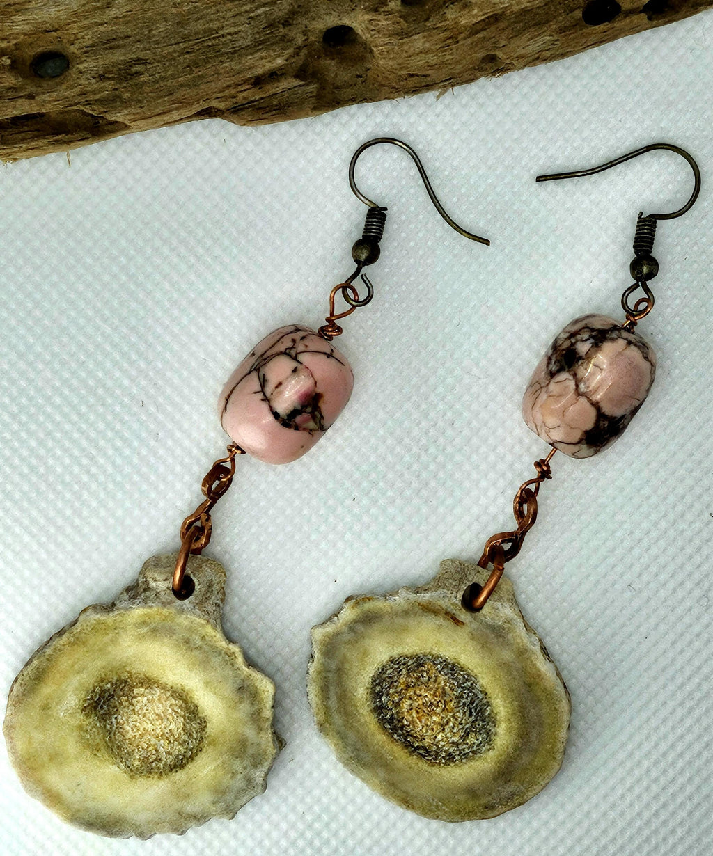 Pink Rhodonite  Ethically Sourced Deer Antler Earrings for Nature Lovers Stylish Gemstone Jewelry