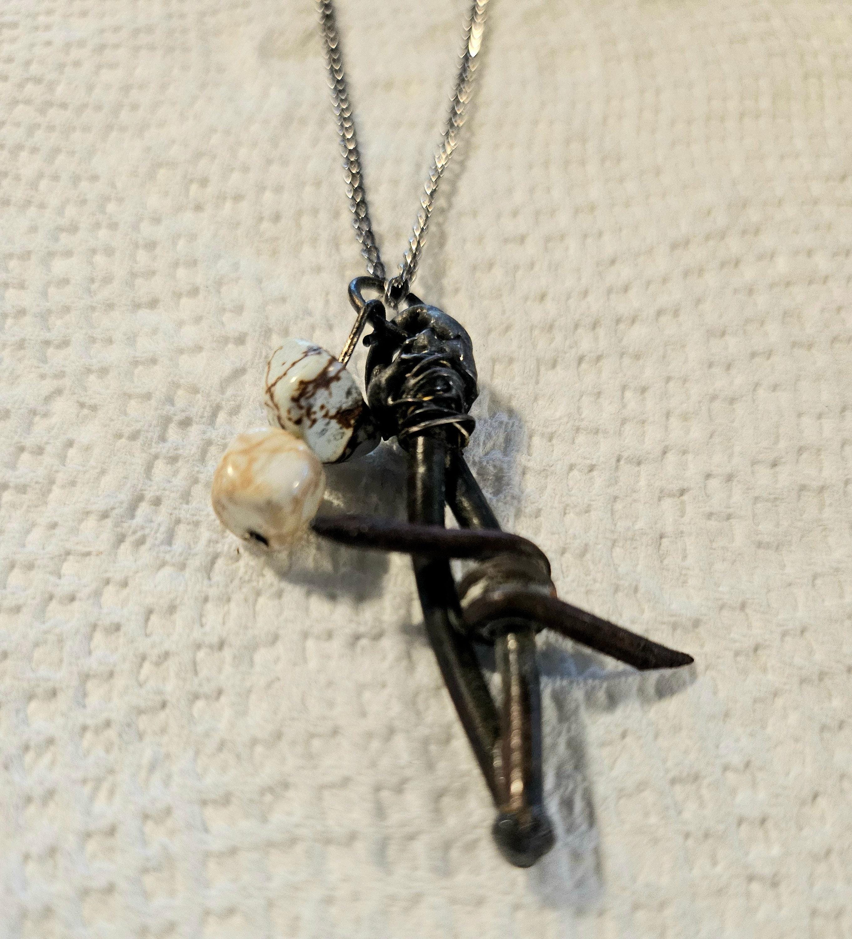 Barbed Wire  White Magnesite Pendant Rustic Boho Handmade Jewelry Gift for Her - Unique Statement Piece with Free Shipping