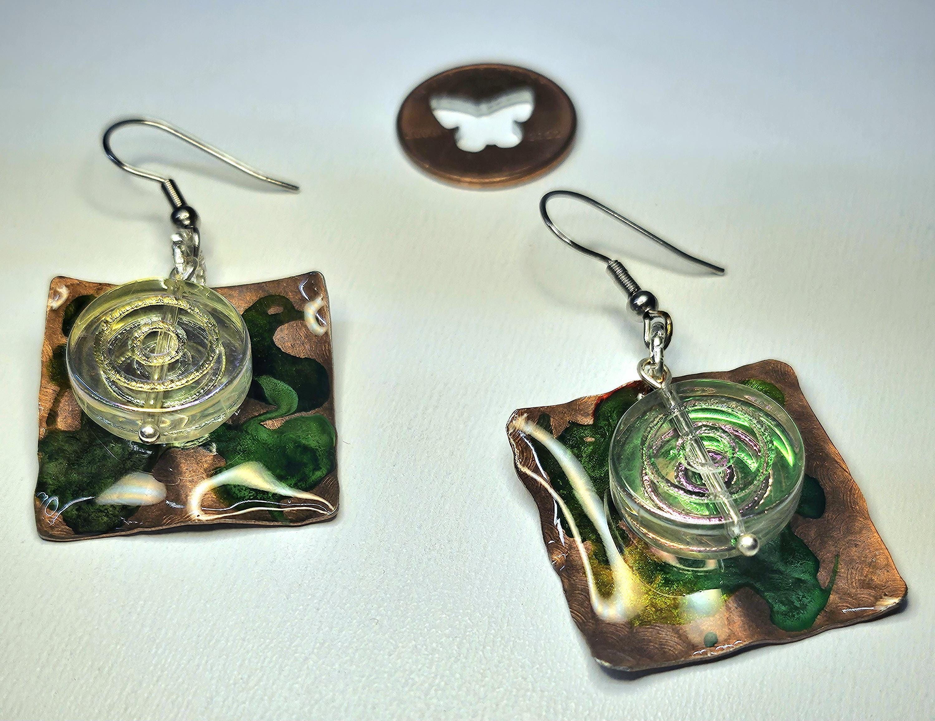 Hand Textured Copper  Czech Glass Rustic Boho Earrings Handmade Jewelry Gift for Her Free Shipping Unique Style 239